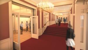 The main lobby will be on the same level as the alley entrance and the Heritage room to provide easier access for all patrons. A lift platform will provide access from the lobby level to the theater level. The doors will be widened to ADA specifications.
