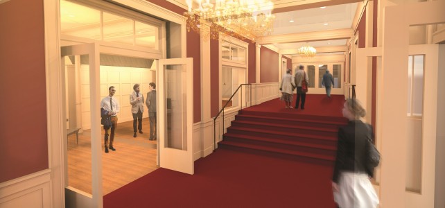 The main lobby will be on the same level as the alley entrance and the Heritage room to provide easier access for all patrons. A lift platform will provide access from the lobby level to the theater level. The doors will be widened to ADA specifications.