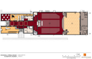 The main floor will include a renovated Heritage Room, a wheelchair-accessible side entrance with an elevator platform up to the auditorium level, and additional restrooms. Total restroom capacity will be approximately doubled. Patrons will also notice improved sound quality from a hard shell around the orchestra pit.